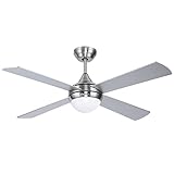 Ovlaim 122cm Moderner Deckenventilator mit LED Beleuchtung (3 Farbe) und Fernbedienung (6 Geschwindigkeit), Energiespar DC-Motor Super Leise, geeignet für Sommer & Winter (Lüftungswirkung) - Silb