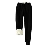 Damen Warme Jogginghose Gefüttert Winter Verdickte Hose Lang Fleece Hosen Yogahose Kordelzug Freizeithose Loose Lässig Hose Sweathose Traininghose (Color : Black, Size : XXL)