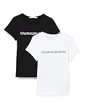 Calvin Klein Jeans Damen INSTITUTIONAL Logo 2-Pack Tee T-Shirt, Hellweiß/Schwarz, S