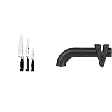 ZWILLING Messer-Set, 3-tlg., Spick-/Garniermesser, Fleischmesser, Kochmesser, Rostfreier Spezialstahl/Kunststoff-Griff, Vier Sterne & 32591-000 Twinsharp Messerschärfer, schw