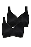 Ulla Popken Damen große Größen Übergrößen Plus Size Mikrofaser-BH, 2-er Pack, ohne Bügel, vorgeformte Cups schwarz 130D 793032130-130D