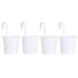 Hemoton Metall Blumentopf zum Aufhängen Abnehmbar Haken Pflanzgefäße Balkontopf Hängetöpfe 4 Stück Weiß Eisen Blumeneimer Sukkulenten Kräuter Pflanzen Behälter Rustikale Vintage Balkon Garten Dek