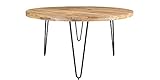 KARAKTER-MÖBEL runder Tisch rund Esstisch Mango massiv Massivholztisch Modern Rustik Sägerau Ø 100 cm Metall Hairpin schw