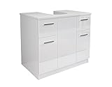 Mama Store Base CopricolonnaSottolavabo ERA113BILU Waschbeckenunterschrank mit 2 Türen und 2 Schubladen weiß glänzend lackiert, Larg