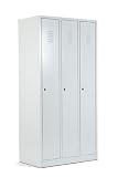 Schrank & Stuhl Spind – Metallspind mit 3 Abteilen in 180 x 90 x 50 cm, Schließfachschrank mit Hutboden & Drehriegelverschlüssen, Lieferung komplett montiert, G
