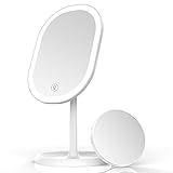 Aidodo Schminkspiegel, Tischspiegel Rasierspiegel Schminkspiegel Beleuchtet mit Dimmbarer Helligkeit LED Licht, Mit 5X Vergrößern Spiegel, 180° Faltbarer Tischspiegel, F