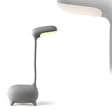 Schreibtischlampe Kinder Nachttischlampe Kinderzimmer Schreibtischleuchte Dimmbar Lichtdimmer (Tiere, 3 Helligkeitsstufen, Verstellbar, mit USB-Kabel, Grau)