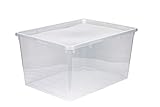 Kreher XXL Aufbewahrungsbox mit Deckel aus Kunststoff in Transparent. Fasst ca. 135 Liter. Maße ca. 78 x 56 x 41 H