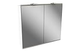 FACKELMANN LED Spiegelschrank Lima/Badschrank mit Soft-Close-System/Maße (B x H x T): ca. 80 x 73 x 15,5 cm/Möbel fürs WC oder Badezimmer/Korpus: Weiß/Front: Braun/Spieg