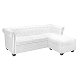 YOPOTIKA Ecksofa Eckcouch mit Schlaffunktion/L-Sofa mit hochwertigem im klassischen Design Chesterfield Sofa in L-Form Kunstleder Weiß