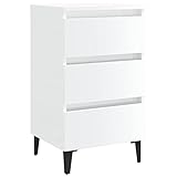 vidaXL Nachttisch mit Metallbeinen 3 Schubladen Nachtschrank Nachtkonsole Nachtkommode Schlafzimmer Schrank Kommode Hochglanz-Weiß 40x35x69
