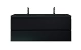 Badezimmer Badmöbel Set Angela 120 cm - Schwarzes Waschbecken - Matt Schwarz - Unterschrank Schrank Waschbecken W