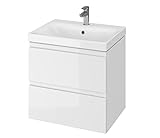 Badmöbel Waschtisch Waschbecken 60 cm + Schrank Moduo Waschbecken mit Unterschrank 2 Schubladen weiß, Soft Close, modernes Desig