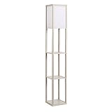 HOMCOM Stehleuchte Stehlampe mit 3 Regalen Innenbeleuchtung E27 bis 40W für Wohn-/Schlafzimmer E1-MDF, Acryl Eiche+Weiß 26 x 26 x 160