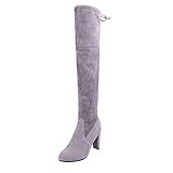 Yowablo Reitstiefelette Reitstiefel Classic Stiefel Damen Winter Overknee Lange Stiefel Comfort Square Heels Schuhe Ohne Reißverschluss (37,grau)