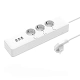 Smart WLAN Steckdosenleiste Überspannungsschutz mit 3 AC-Steckdose und 3 USB Ports, App Steuerung, Sprachsteuerung, Kompatibel mit AIexa AppIe HomeKit und GoogI