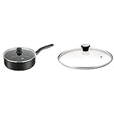 Tefal C69532 Hard Titanium Plus Schmorpfanne mit Deckel (24 cm) schwarz & 280975 Tefal 280975 GLASDECKEL mit Edelstahlrand und Dampfregler 24