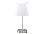 Klassische LED Tischleuchte Höhe 32cm - runder Stoffschirm Ø14cm Weiß mit Fuß in Silber - Zeitlose Elegante Tischbeleuchtung