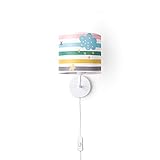 Paco Home Lampe Kinderzimmer Babyzimmer Wandlampe Mit Stecker Schalter Streifen Regenbogen Bunt Kabel 3m E14, Lampenart: Wandleuchte - Weiß, Leuchten Farbe/Größe: Mehrfarbig (Ø18 cm)