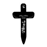 Livingstyle & Wanddesign Grabkreuz in Schwarz Kreuz und Rosen 3 mit Personalisierung, klein 25x13,5cm, Grabstecker mit Name und Datum, Grabschmuck zum Andenk