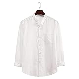 Men's Fall/Winter Fashion Solid Color Lapel Long Sleeve Shirt Top Casual Lapel Long Sleeve Solid Color Shirt (White, M)