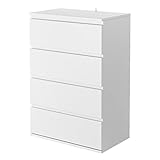 Schlafzimmer Kommode mit 4 Schubladen Sideboard Eingang Schrank mit Absturzsicherung Badschrank für Wohnzimmer Flur Küche Holz Weiß 55x33x100