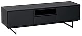 Ibbe Design Schwarz Matt Tv Tisch Lowboard MDF Eiche Furnier Tokyo mit 2 Türen und Schublade, Schwarz Metall Gestell, 160x45x50