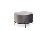 LIFA LIVING Runder Samt Pouf für den Innenbereich, Samt Hocker in grau mit schwarzem Metall, Sitzhocker Couchtisch mit max. 100 kg belastbar, 35 x Ø 55