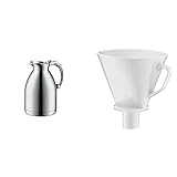 alfi Thermoskanne Hotello, doppelwandiger Edelstahl poliert 1,0l, geignet für Hotel und Gastronomie & Kaffeefilter Porzellan Größe 4, Handfilter Kaffee für Thermoskanne weiß