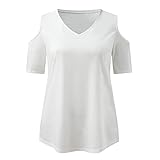 Yowablo T-Shirts Frauen Kurzarm V-Ausschnitt Kaltschulter Tunika Tops Bluse Shirts ( XXL,1weiß )