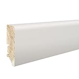 HORI Sockelleiste - Fußbodenleiste aus Massivholz - Weiß foliert - 2200 x 16 x 60 mm - 1 Stück