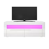 SUNXURY TV Board Weiss Hochglanz mit RGB LED-Beleuchtung,Schrank Weiß,TV Lowboard 120 x 40 x 45 cm(B/T/H)