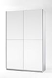 lifestyle4living Schwebetürenschrank in Weiß, 125 cm | Hochwertiger Kleiderschrank mit 2 Schwebetüren, 4 Einlegeböden, 2 festen Böden und 1 Kleiderstang