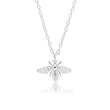 Bienen Halskette Honigbiene Hummel Halskette Biene Medaillon Anhänger 925er Sterling Silber, Schmuck Geschenke für Damen Mädchen 40+5cm Kette. (Silber)