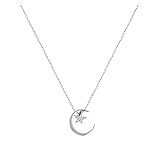 Youdert Anhänger Halskette Moon Star 925 Sterling Silber Halskette Mode Einfache Funkelnde Schlüsselbein Kette Frau Hochzeit Schmuck Party Geburtstagsgeschenk Frauen Halskette (Farbe:Platin)