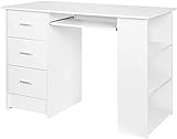 Computertisch Schreibtisch mit 3 Schubladen und Tastaturauszug, Bürotisch PC Tisch Arbeitstisch Staumraum fürs Büro Arbeitszimmer weiß 109 x 49 x 75