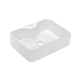 VBChome Waschbecken 48 x 38 cm Keramik mit Hahnloch Weiß Oval Waschtisch Handwaschbecken Aufsatzwaschbecken Waschschale Gäste WC