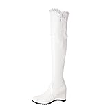 QZPM Damen Langschaft Stiefel Mit Keilabsatz Casual Comfort Lining Reißverschluss Partei Abendschuhe Winterschuhe,Weiß,42 EU