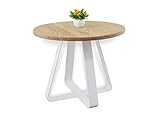 Lumarc Roma, Couchtisch, Beistelltisch, Nachttisch aus Massivholz Natur Eiche im Industrial Minimalistisch Design, Rund, Ø50x40 cm (Weiß)