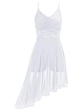 TiaoBug Damen Neckholder Kleider festlich Pailletten Ballettkleid Ballett Trikot Ärmellos Body Mesh Maxi Schlitz Langer Rock Tanzkleidung Weiß B S