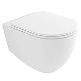 Alpenberger Spülrandloses Hänge-WC aus Keramik 53 x 36,5 cm | Antibakterielle Beschichtung Rimless Toilette inkl. abnehmbarem WC-Sitz mit Soft-Close | Wand-WC ohne Spülrand | Elegantes Desig