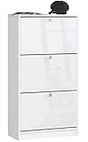 ADGO Schuhschrank mit 3 Kipptüren 60x113x28,5 cm, Garderobenschrank mit Klappen, Schuhkipper, Schuhkommode, Schuhregal mit Fächern, Schuhablagen, Schuhaufbewahrung, Schuh-Organizer (Weißer Glanz)
