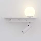 LED Wandleuchte Mit Ablage Und USB-Anschluss Innen Wandlampe Verstellbar Leselampe Warmweiß Nachttischlampe Modern Wandbeleuchtung Weiß Wandstrahler Für S