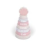 Babygeschenk zur Geburt - Personalisierter Spielzeug Ring-Stapelturm rosa Mädchen | Jollein | Personalisiert mit Geburtsdaten und N