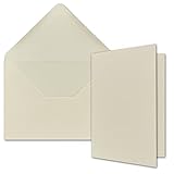 A5 Doppelkarten Set inklusive Briefumschläge - 50er-Set - Blanko Naturweiß Einladungskarten in Creme-Weiß - Faltkarten mit Umschläg