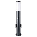 LED Wegleuchte Außen mit Bewegungsmelder, 2x Steckdose, Sockelleuchte Gartenleuchte, Edelstahl Anthrazit, IP44, H 60cm, Garten, Veranda, Hof Weg