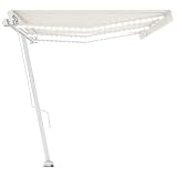 vidaXL Gelenkarmmarkise Einziehbar mit LED Markise Sonnenmarkise Balkonmarkise Sonnenschutz Standmarkise Terrasse Garten 600x350cm Cremeweiß