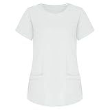 MJGkhiy Damen Pflege Schlupfhemd Berufskleidung Unisex Medizinische Krankenpflege Uniform Kurzarm Einfarbig Oberteil mit Taschen, für Medizin Pflege Krank
