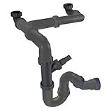 Doppelter, raumsparender Siphon/ Multifunktion Sifon Mizzo/ Röhrensiphon 1 1/2'' für Küchenspüle, Geschirrspüler und Waschmaschine. Anschluss waagerecht oder vertik