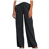 Lomelomme Leinenhose Damen Sommer Loose Haremshose Frauen Leinen Bequemer Schnitt Gummibund Sommerhosen Baumwollhose Schlupfhose Weit Bein Cago Hose mit T